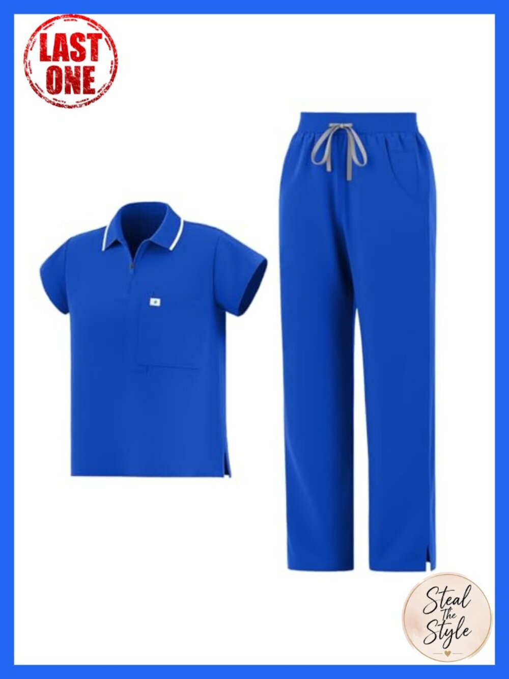 Women's Medical Scrub Set Polo Zip Top & Straight Leg Pants